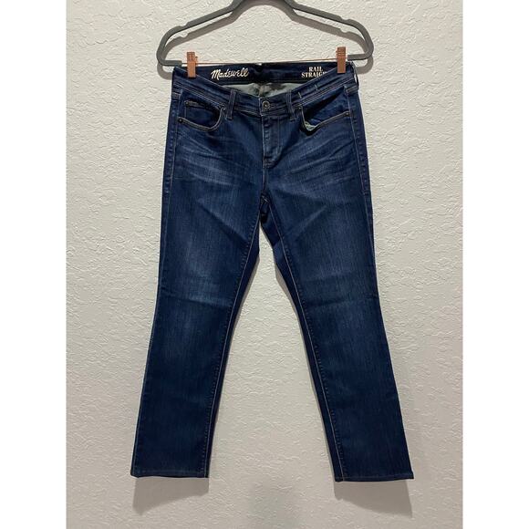 Madewell Women's Rail Straight Dark Wash Blue Jeans Sz 28 x 32 low rise - Picture 1 of 8